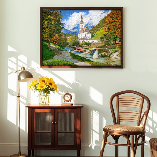 Autumn Church Puzzles 1000 Pieces Jigsaw Puzzles Challenge for Adults Home Decoration