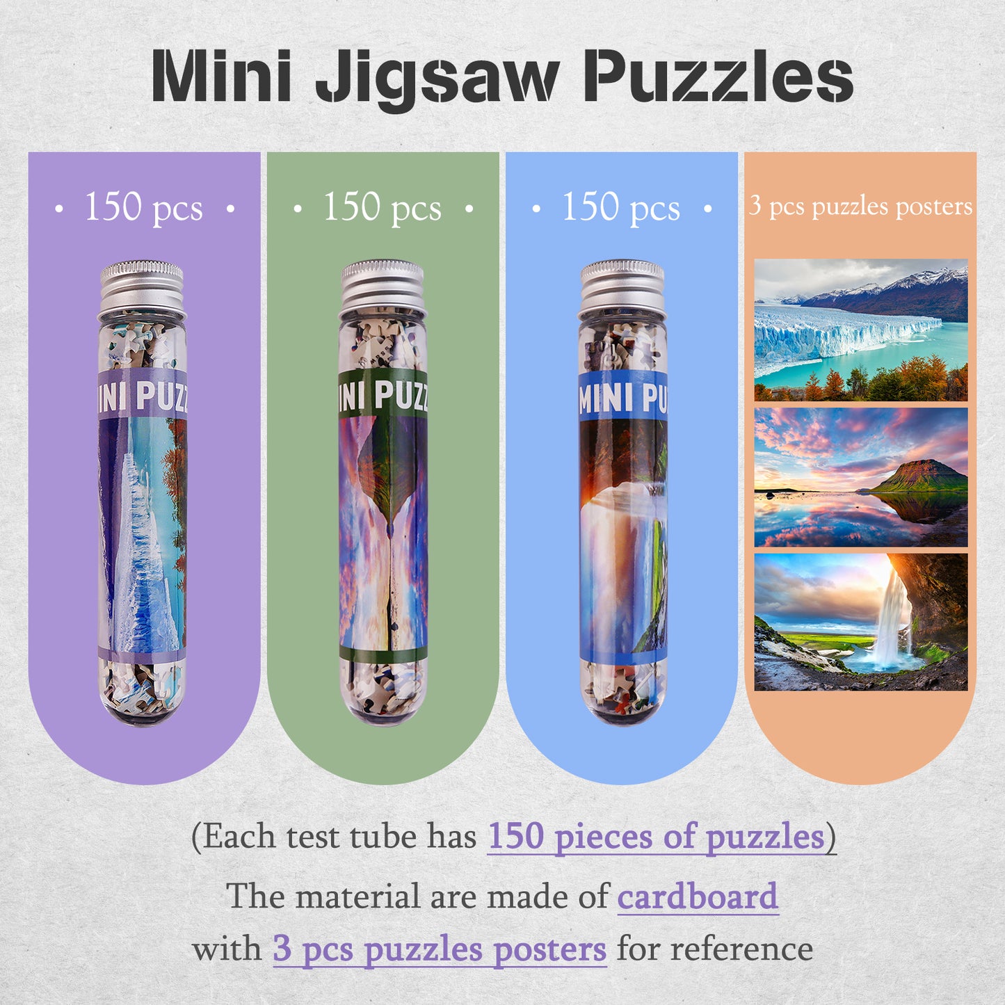 Jigsaw Puzzles Mini Size 3 Pack 150 Pieces Puzzle Glacier Waterfall Puzzles for Adult 6 x 4 Inches
