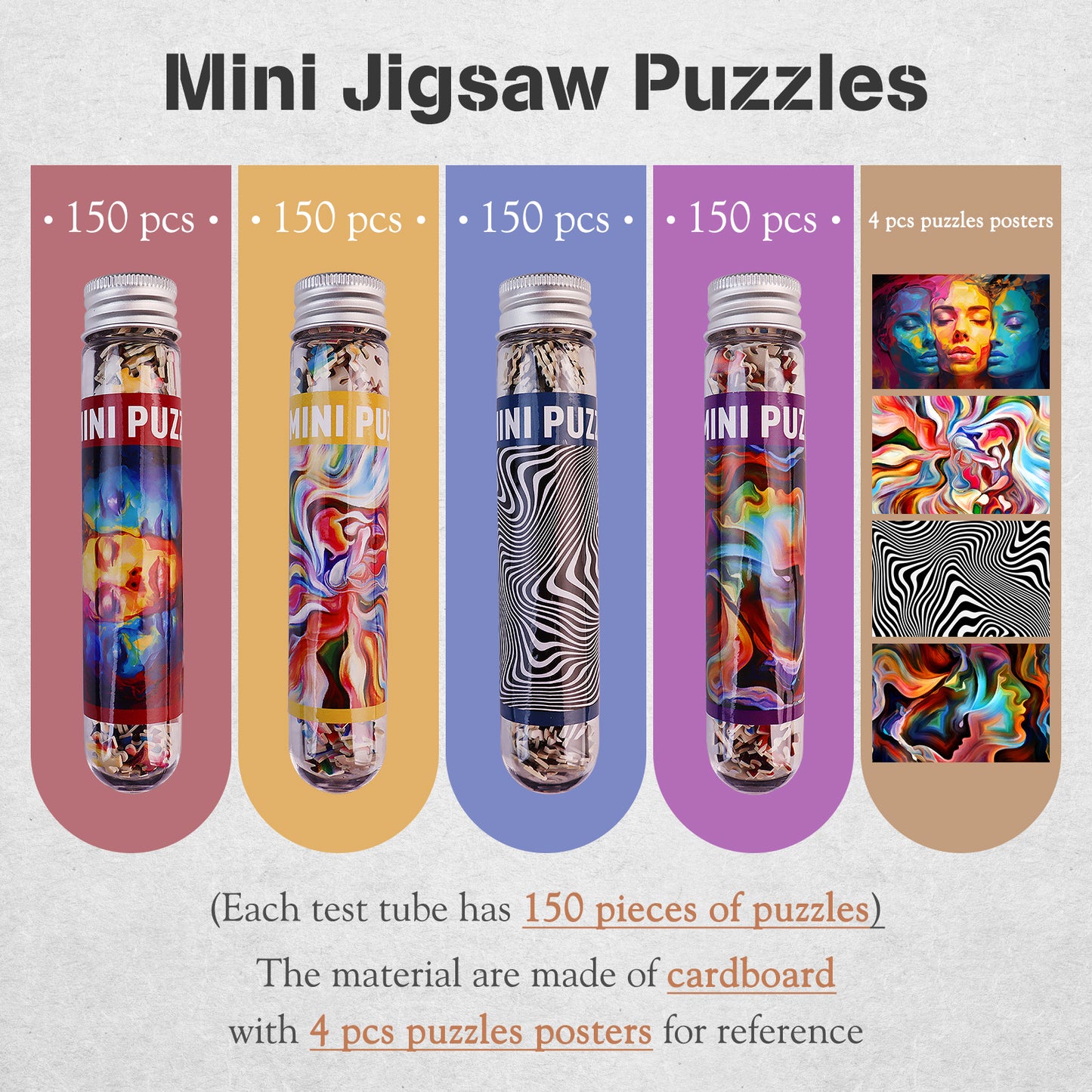 Jigsaw Puzzles Mini Size 4 Pack 150 Pieces Puzzle Abstract Pattern Puzzles for Adult 6 x 4 Inches
