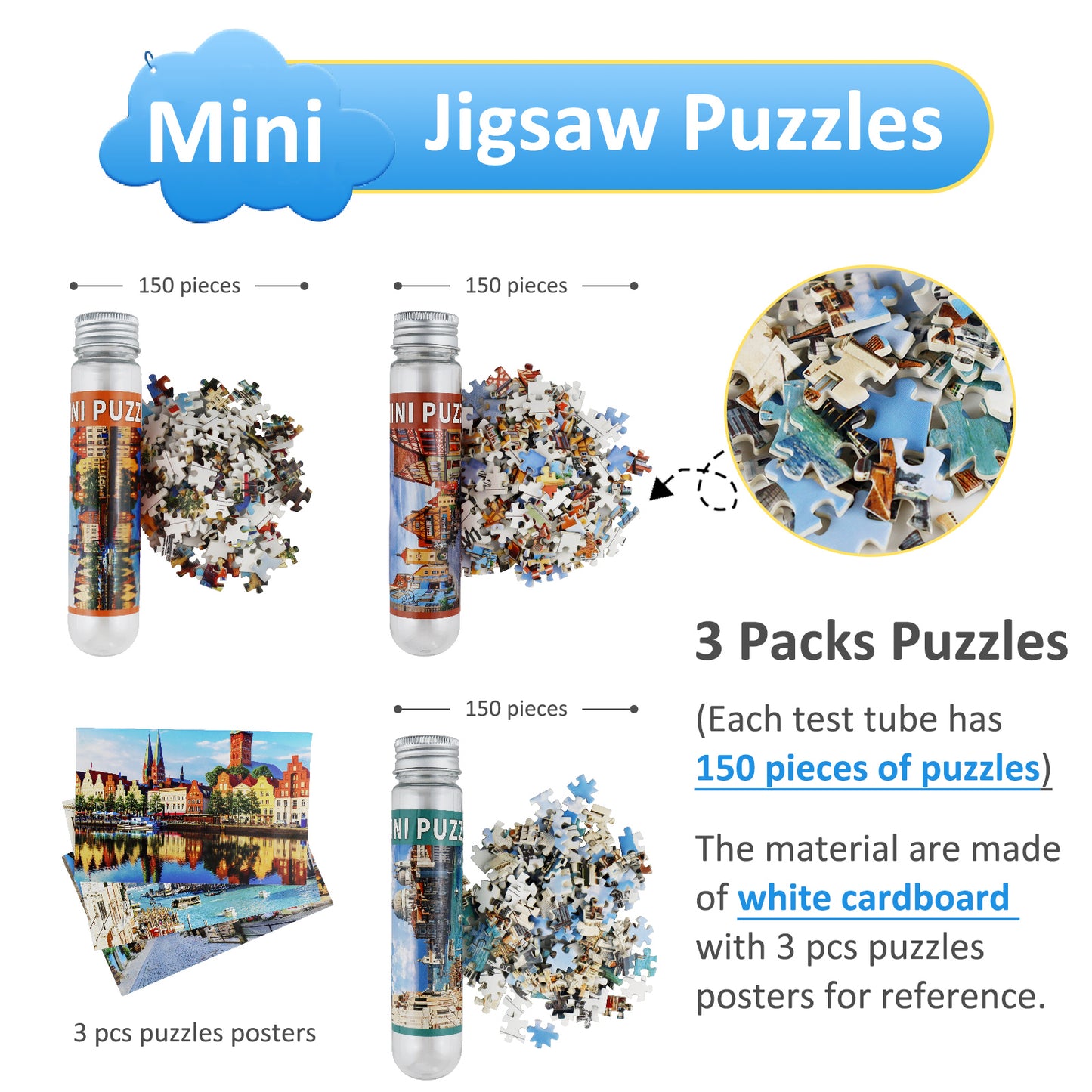 Mini Size 3 Pack 150 Pieces Puzzles for Adults European Landmarks Italy Germany 6 x 4 Inches