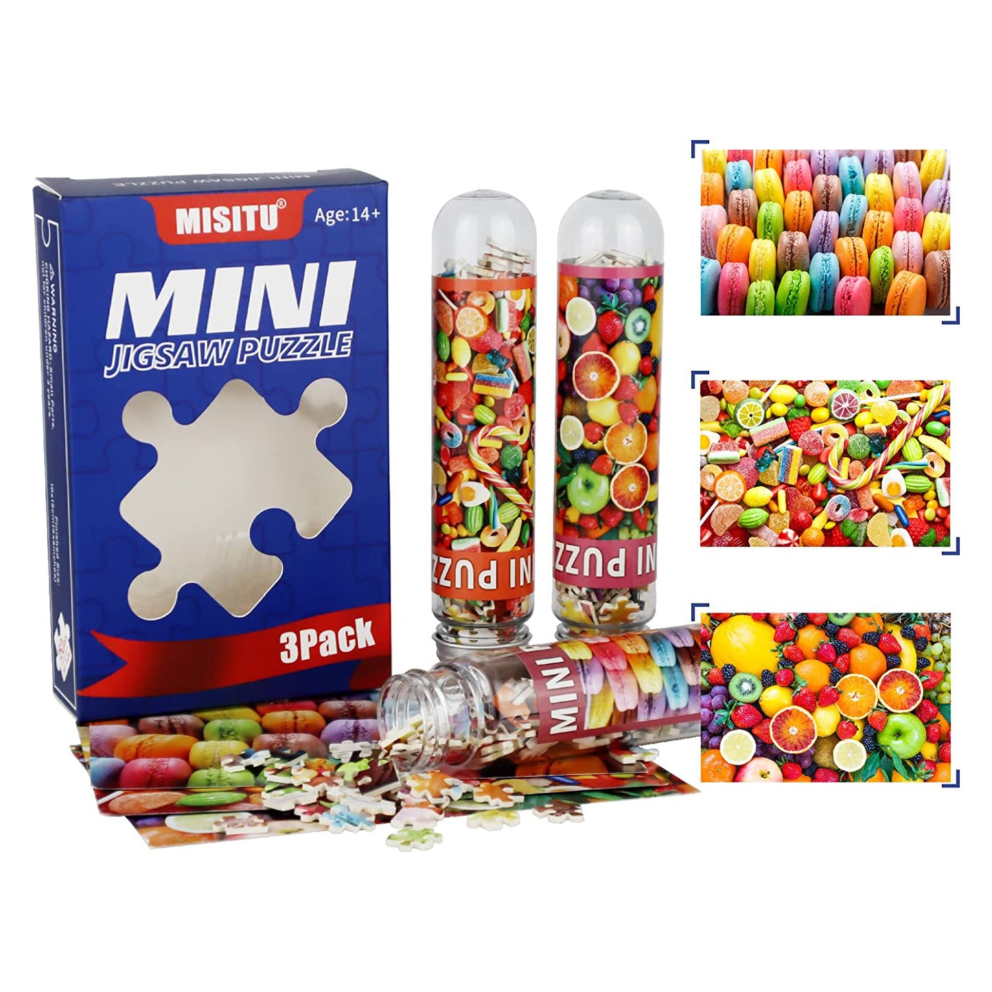 Small Jigsaw Puzzles Mini Size Colorful Candy Fruits Macaron 150 Pieces Puzzles for Adult(Pack of 3)