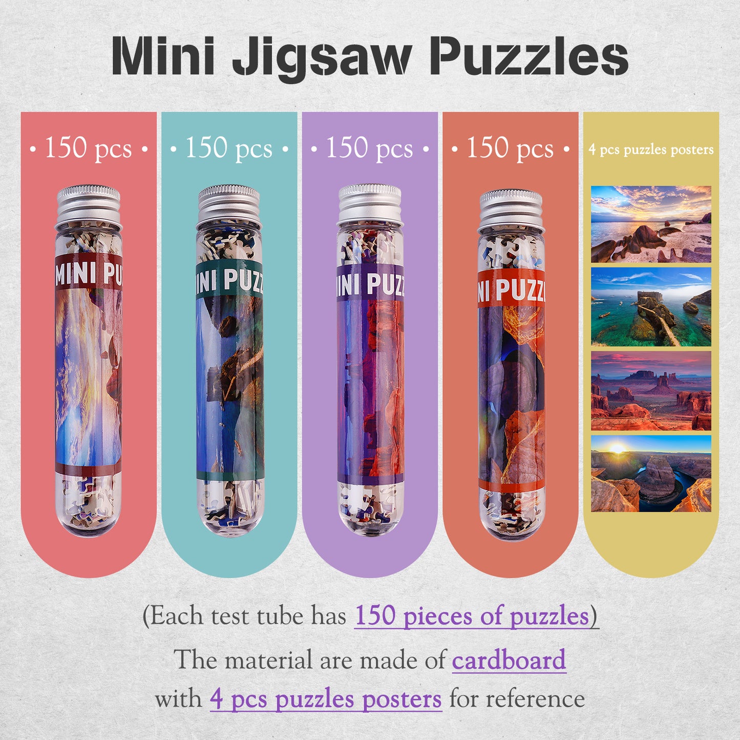 Jigsaw Puzzles Mini Size 4 Pack 150 Pieces Puzzle Mountains Sea Puzzles for Adult 6 x 4 Inches