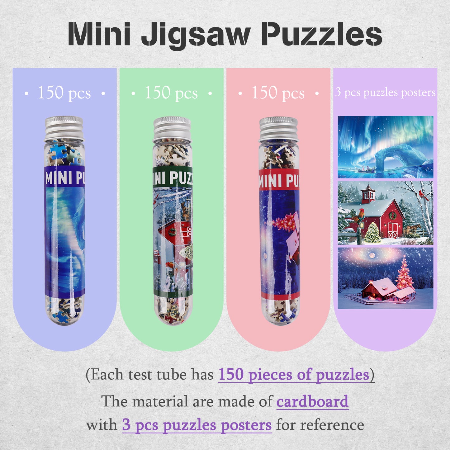 Mini Size Christmas Theme Snow House Aurora Puzzles 3 Pack 150 Pieces Puzzles for Adult 6 x 4 Inches
