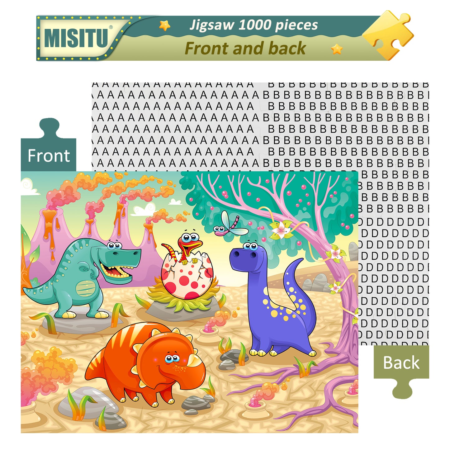 MISITU Jigsaw Puzzles for Children Cartoon Dinosaurs 100 Pieces Puzzles 18 x 14 Inches