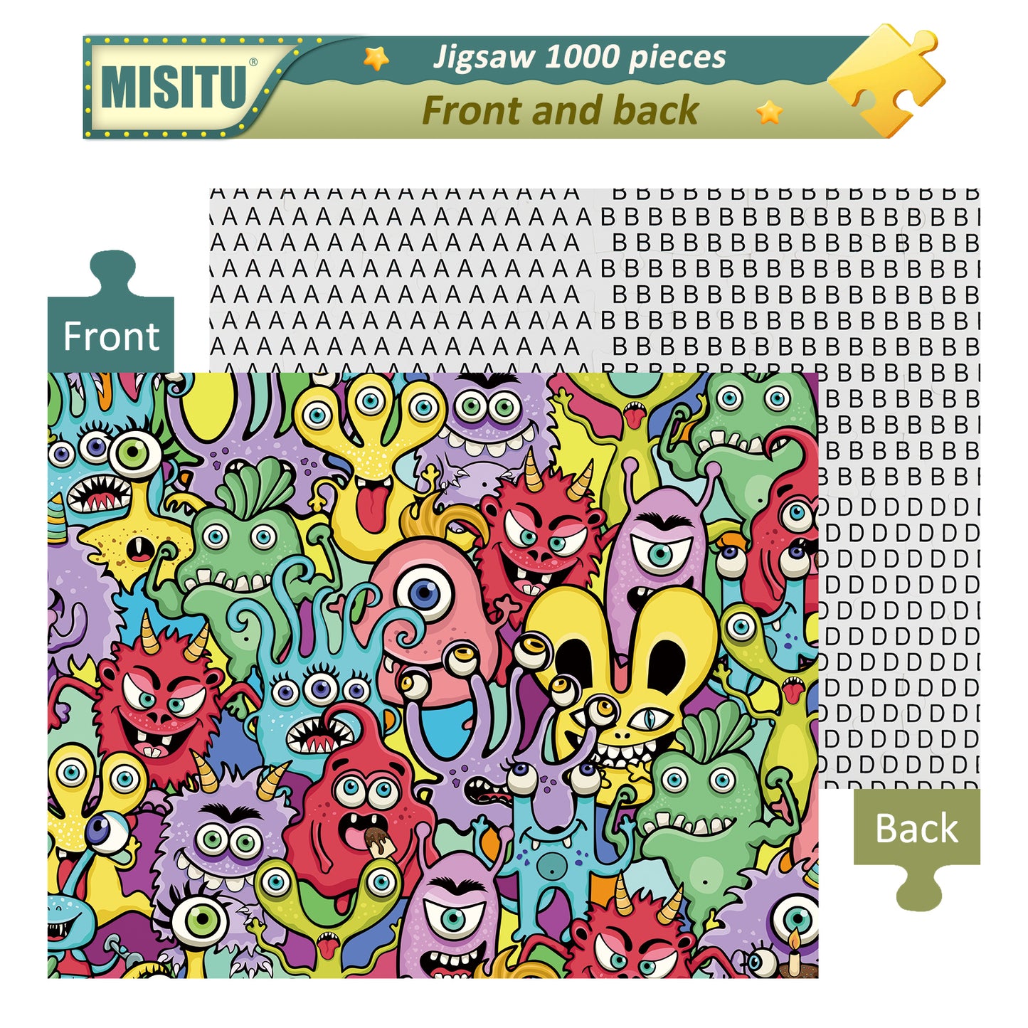 MISITU Jigsaw Puzzles for Children Cartoon Monsters 100 Pieces Puzzles 18 x 14 Inches