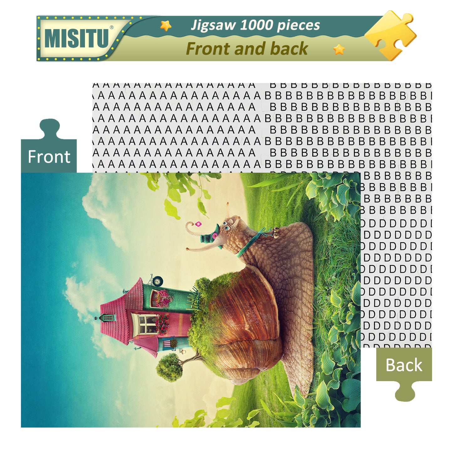 MISITU Jigsaw Puzzles Big Puzzle Piece for Beginner Cartoon Snail House 100 Pieces Puzzles 18 x 14 Inches