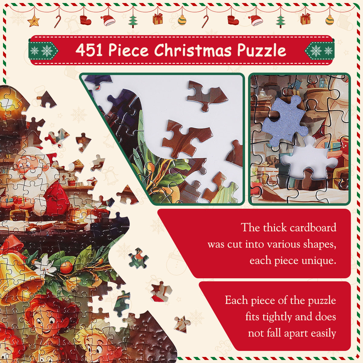 451 Pieces Christmas Tree Shape Jigsaw Puzzles Challenge for Kids and Adults Home Decoration