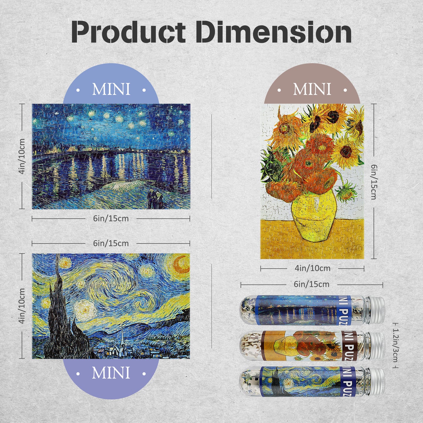 Van Gogh Jigsaw Puzzles Mini Size 3 Pack 150 Pieces Puzzles for Adult Starry Night Rhone River Sunflower 6 x 4 Inches