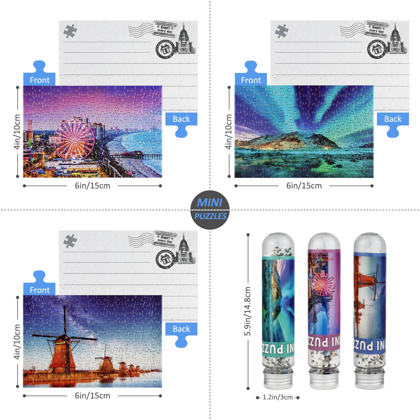 MISITU Puzzle Mini Size 3 Pack 150 Pieces Puzzles for Adults 6 x 4 Inches