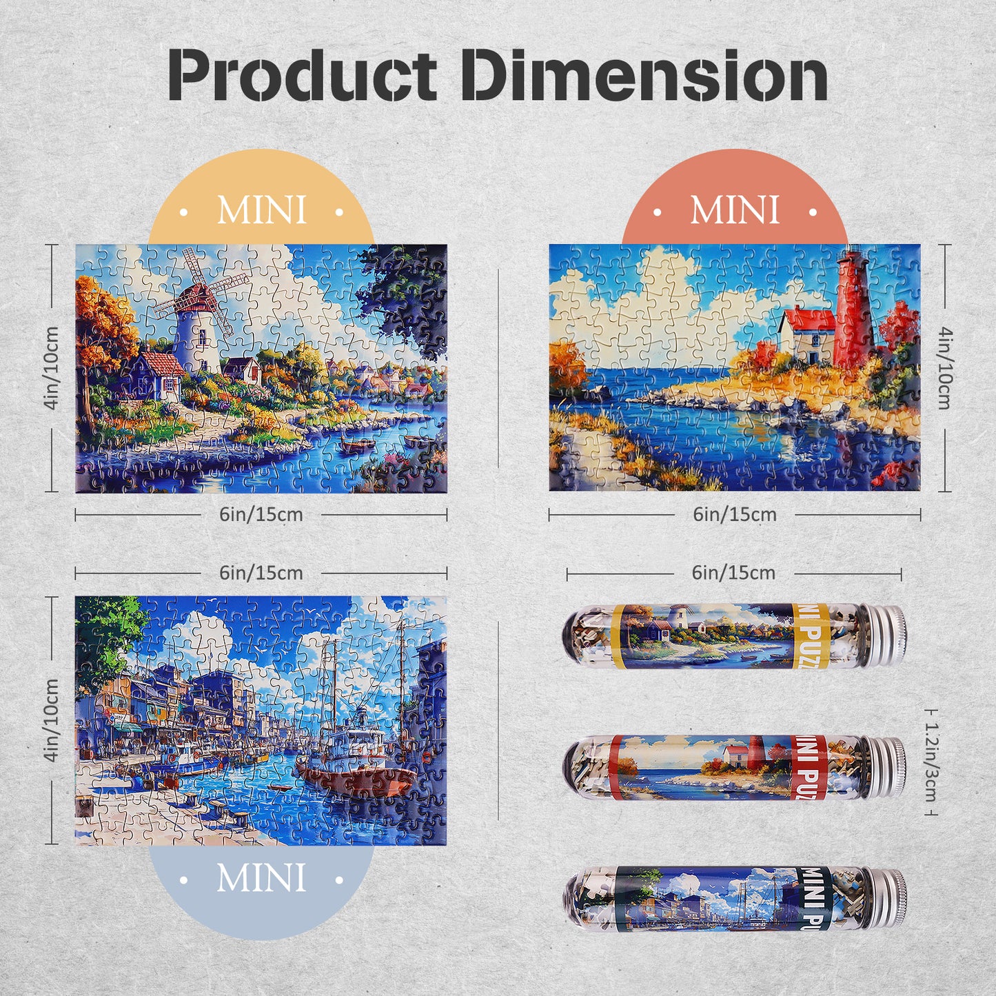 Jigsaw Puzzles Mini Size 3 Pack 150 Pieces Puzzle Port Lighthouse Puzzles for Adult 6 x 4 Inches