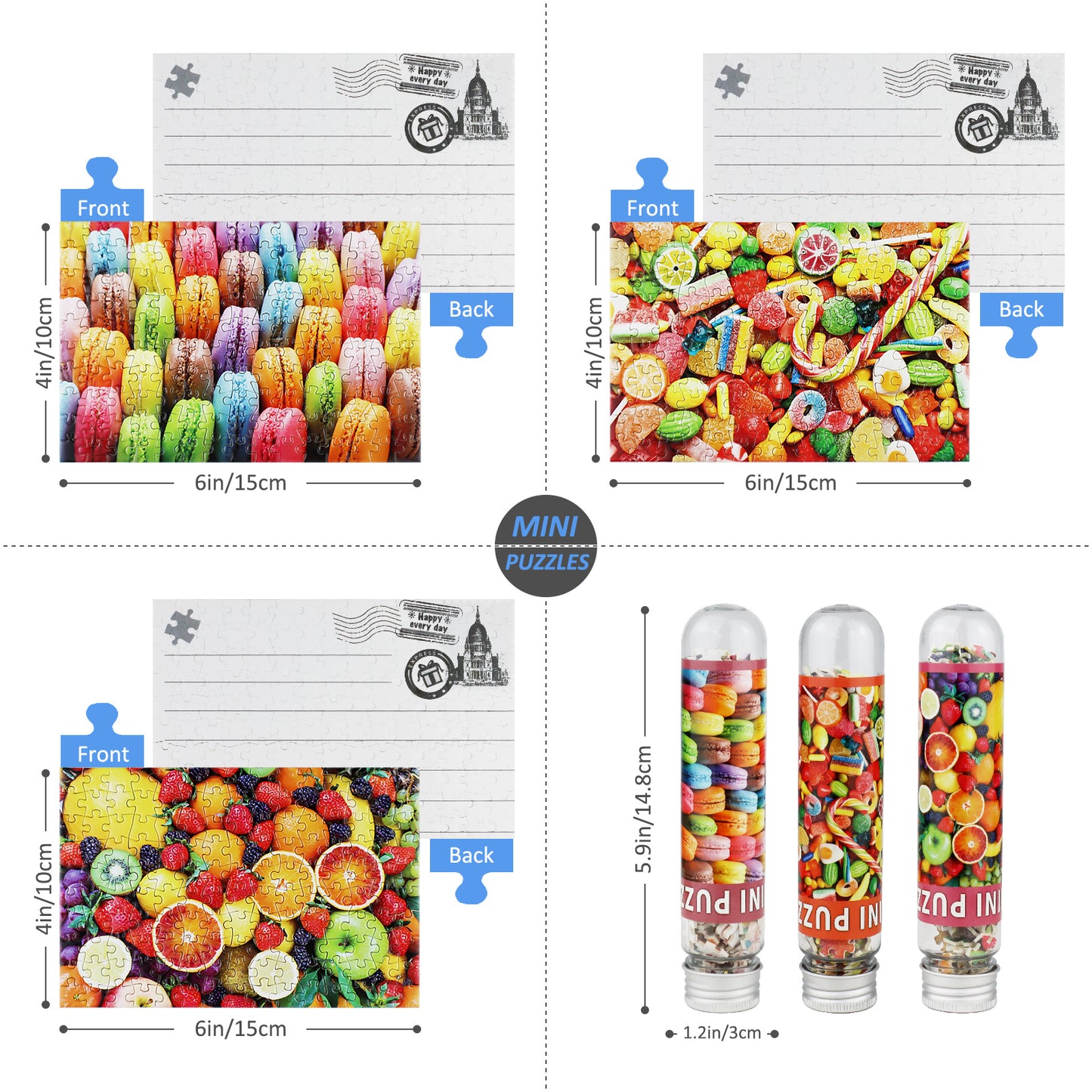Small Jigsaw Puzzles Mini Size Colorful Candy Fruits Macaron 150 Pieces Puzzles for Adult(Pack of 3)