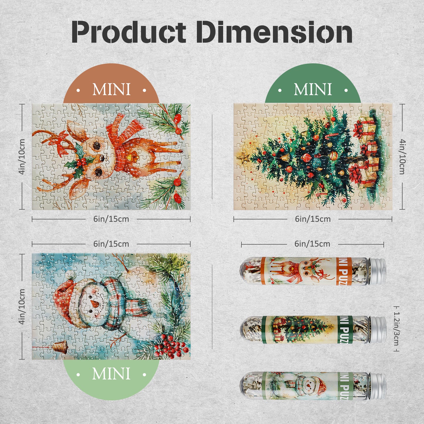 MISITU Mini Puzzle - Christmas Tree, Snowman, Deer - 3 Pack of 150 Pieces Puzzles for Adult 6 x 4 Inches