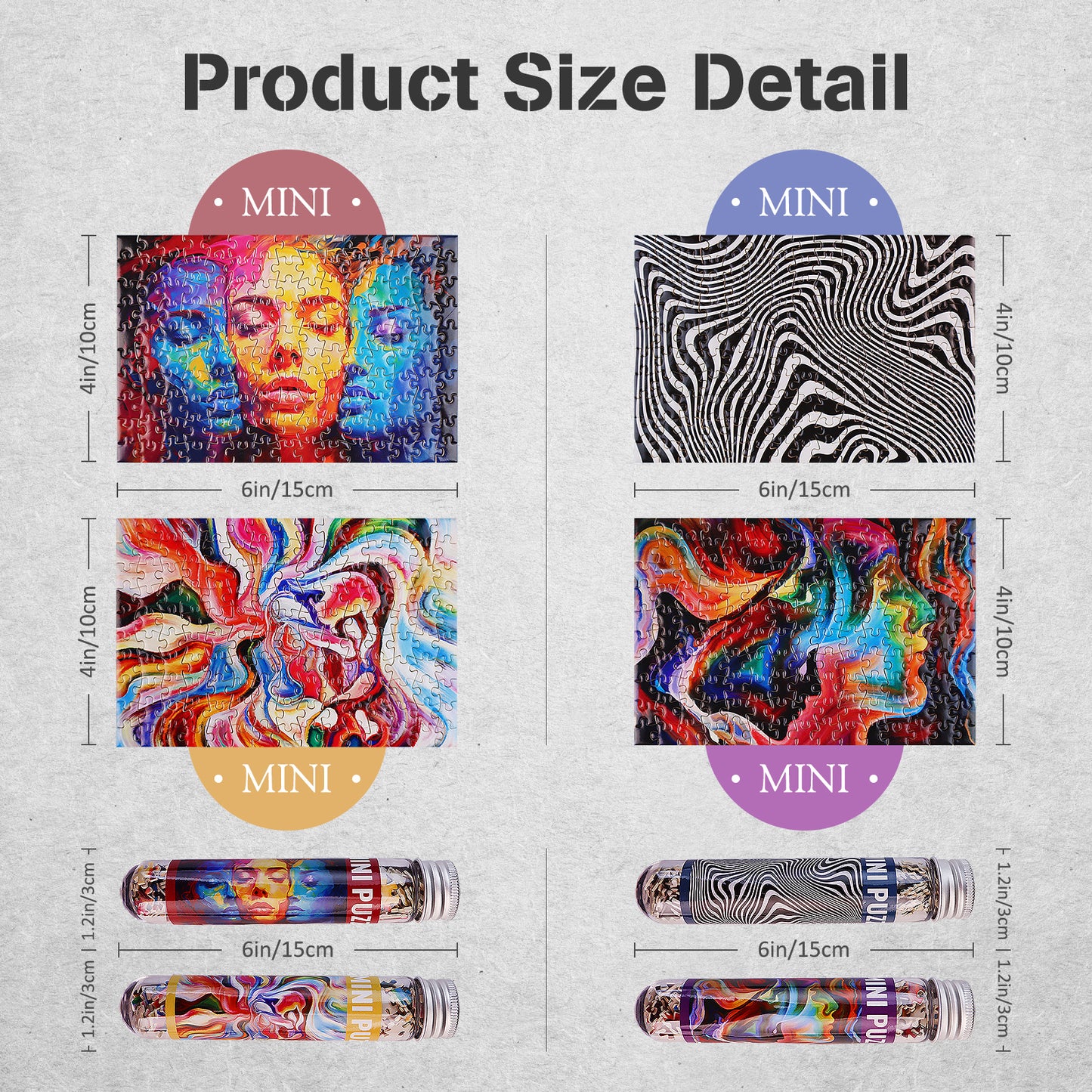 Jigsaw Puzzles Mini Size 4 Pack 150 Pieces Puzzle Abstract Pattern Puzzles for Adult 6 x 4 Inches