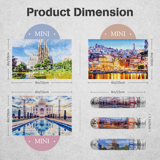 Mini Jigsaw Puzzles 3 Pack 150 Pieces Puzzles - Taj Mahal - for Adult 6 x 4 Inches