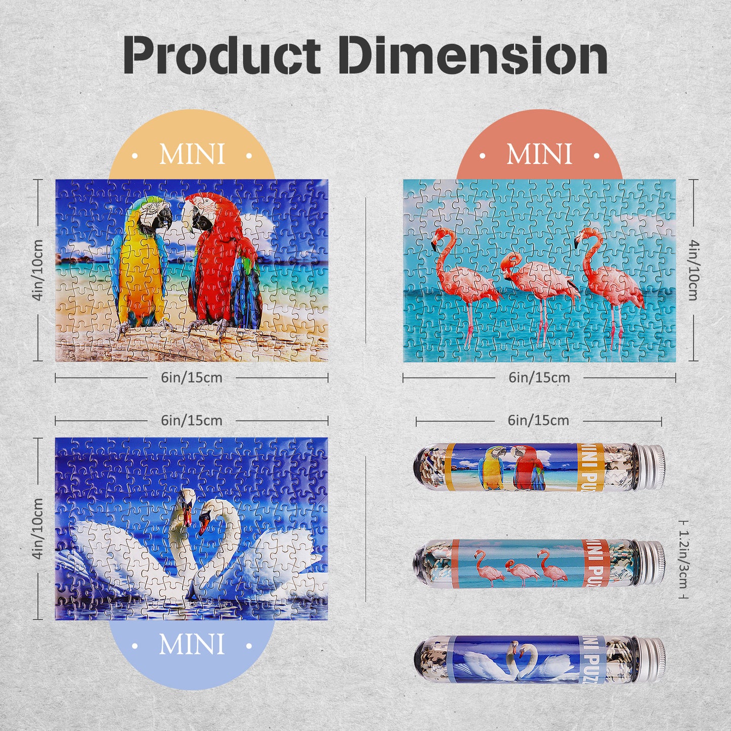 Jigsaw Puzzles Mini Size 3 Pack 150 Pieces Puzzle Flamingo Swan Parrot Puzzles for Adult 6 x 4 Inches