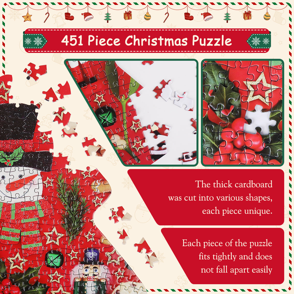 451 Pieces Christmas Tree Shape Snowman Jigsaw Puzzles Challenge for Kids and Adults Home Decoration