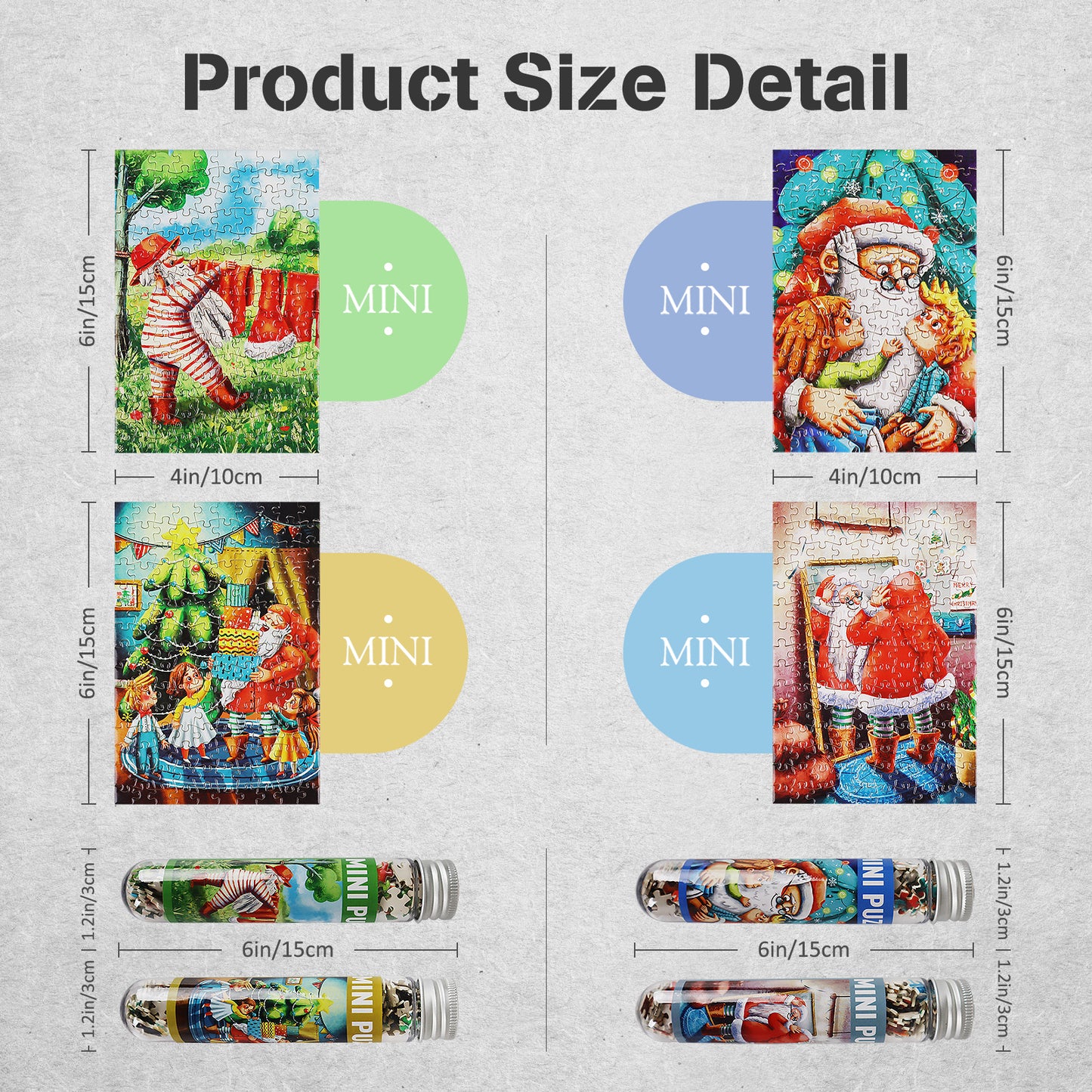 Christmas Theme Jigsaw Puzzles Mini Size 4 Pack 150 Pieces Puzzle Santa Claus Puzzles for Adult 6 x 4 Inches