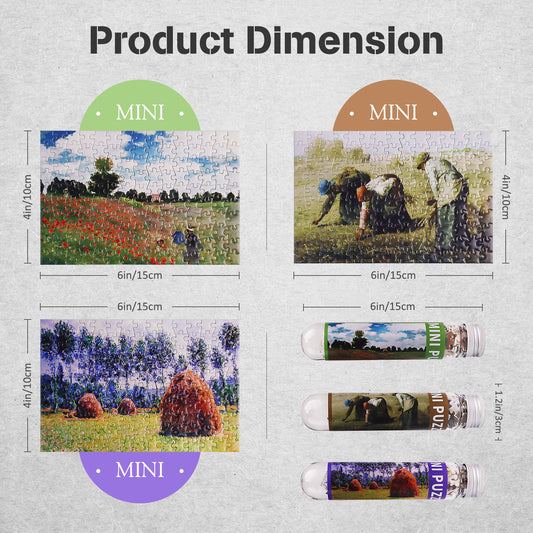 MISITU Mini Puzzle - Haystacks at Giverny - 3 Pack of 150 Pieces Puzzles for Adult Travel Puzzle 6 x 4 Inches