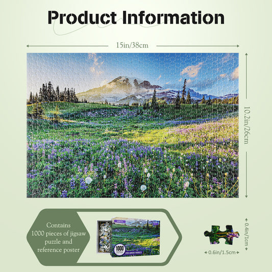 MISITU Mini Jigsaw Puzzles 1000 Pieces - Mountain Flowers - Puzzle Decor 38x26cm