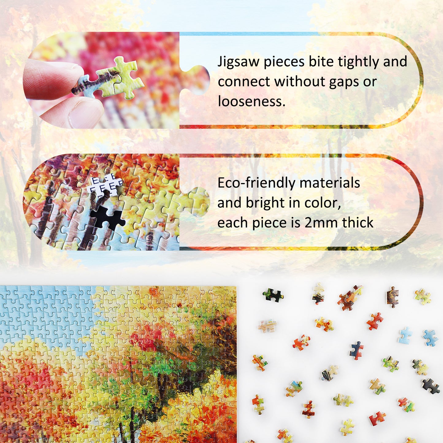MISITU Mini Jigsaw Puzzles 1000 Pieces - Maple and Stream - Puzzle Decor 38x26cm
