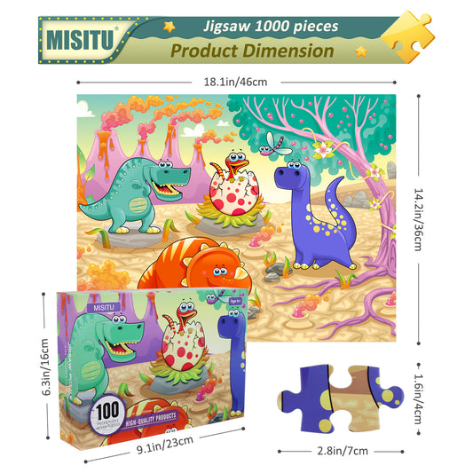 MISITU Jigsaw Puzzles for Children Cartoon Dinosaurs 100 Pieces Puzzles 18 x 14 Inches