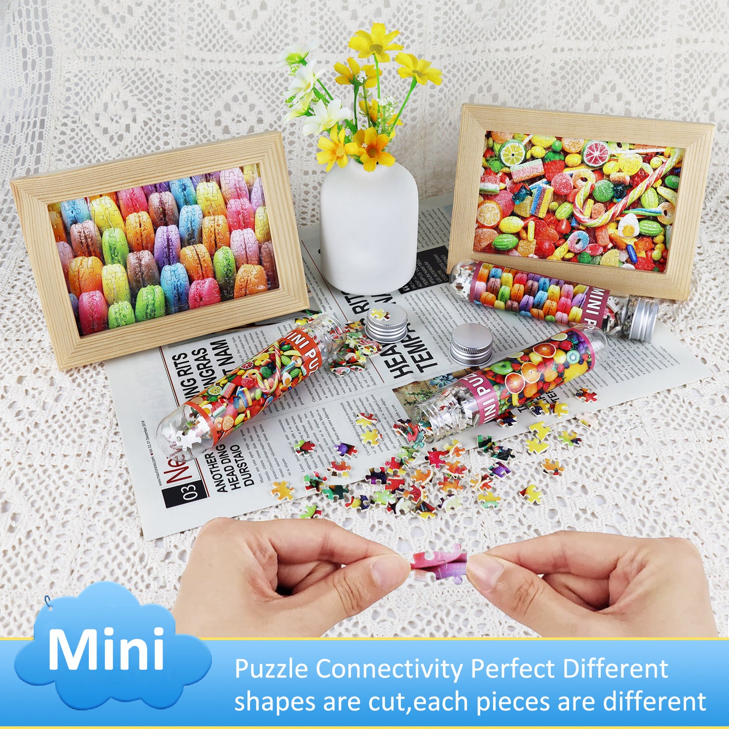 Small Jigsaw Puzzles Mini Size Colorful Candy Fruits Macaron 150 Pieces Puzzles for Adult(Pack of 3)
