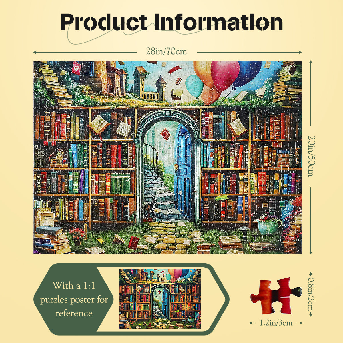 Magic Bookshelf Puzzles 1000 Pieces Jigsaw Puzzles Challenge for Chtistmas Gift Home Decoration