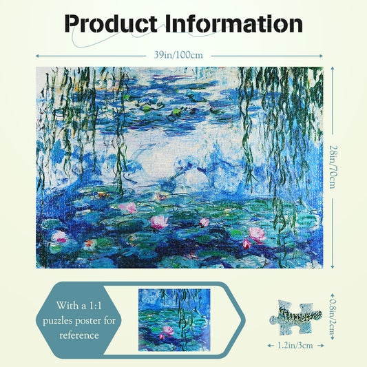 Large Jigsaw Puzzles 2000 Pieces Water Lilies Monet Oil Painting Artwork Puzzle