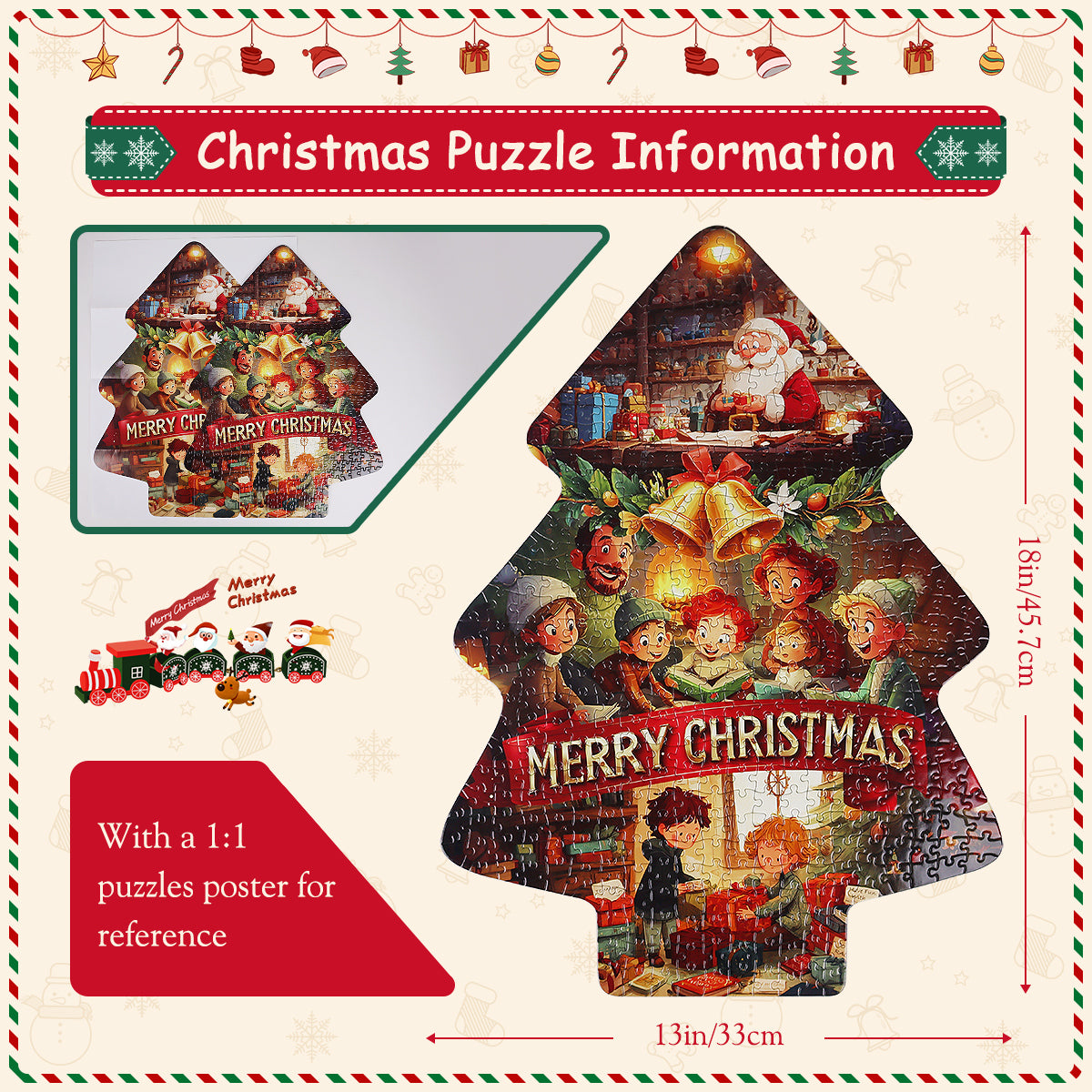 451 Pieces Christmas Tree Shape Jigsaw Puzzles Challenge for Kids and Adults Home Decoration