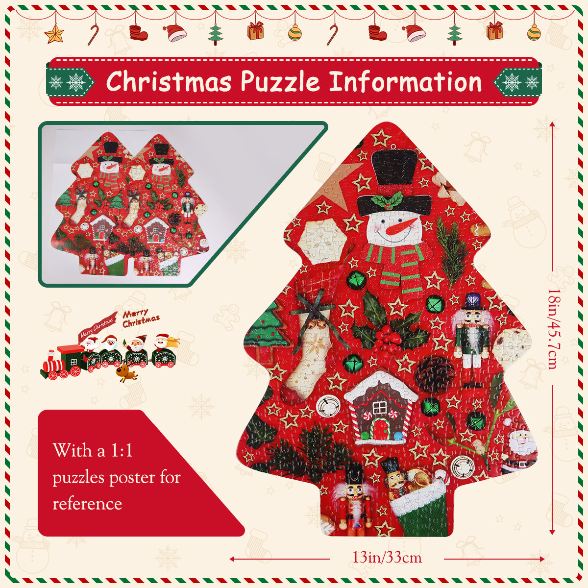 451 Pieces Christmas Tree Shape Snowman Jigsaw Puzzles Challenge for Kids and Adults Home Decoration