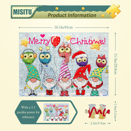 MISITU Jigsaw Puzzles 100 Pieces Christmas Cute Dwarf Owl Puzzle for Children and Adults