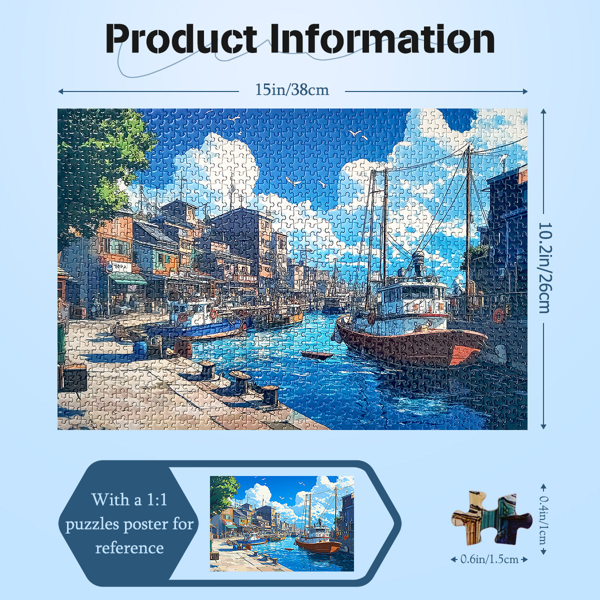 Mini Piece Puzzles 1000 Pieces Puzzle Harbor Puzzle Decor 38x26cm