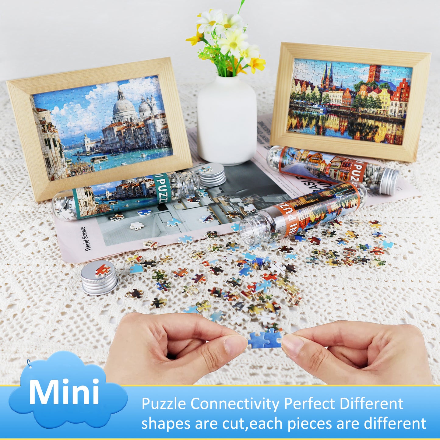 Mini Size 3 Pack 150 Pieces Puzzles for Adults European Landmarks Italy Germany 6 x 4 Inches