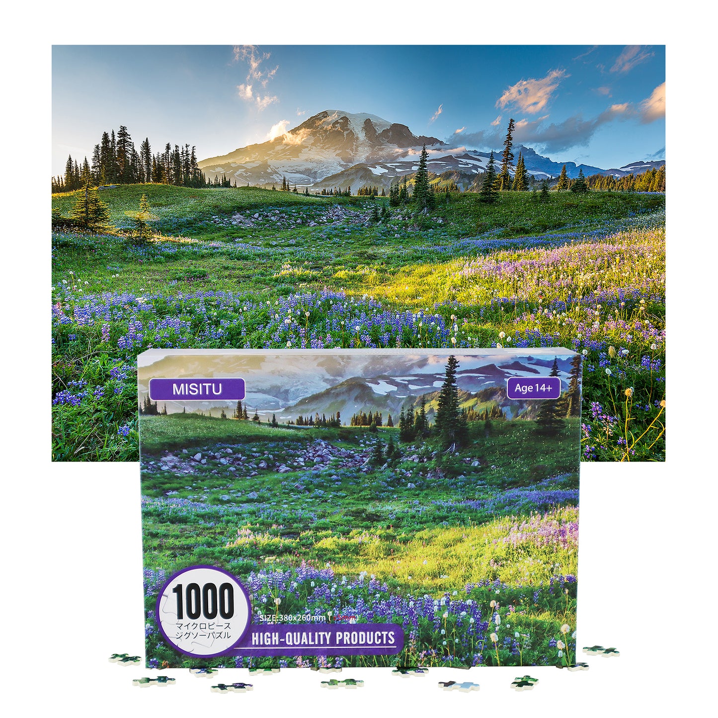 MISITU Mini Jigsaw Puzzles 1000 Pieces - Mountain Flowers - Puzzle Decor 38x26cm