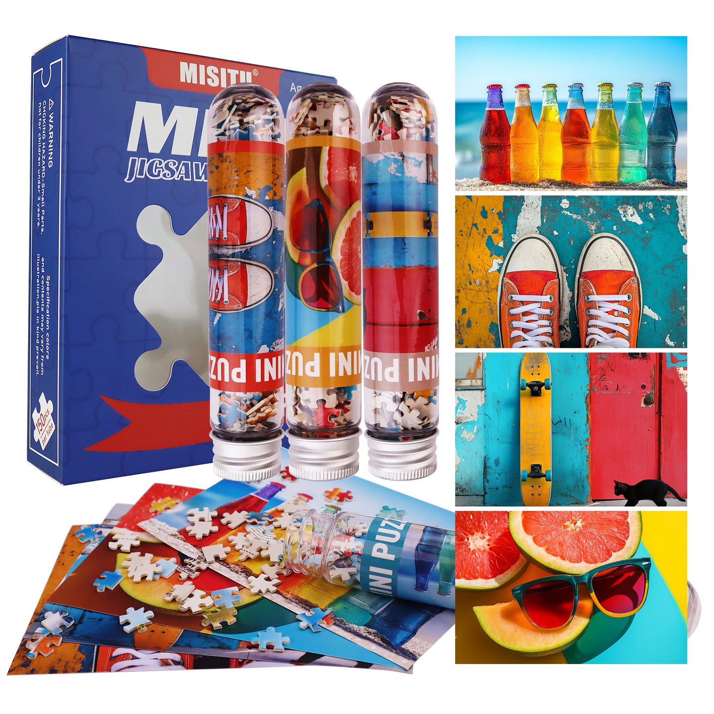 Jigsaw Puzzles Mini Size 4 Pack 150 Pieces Puzzle Summer Theme Puzzles for Adult 6 x 4 Inches