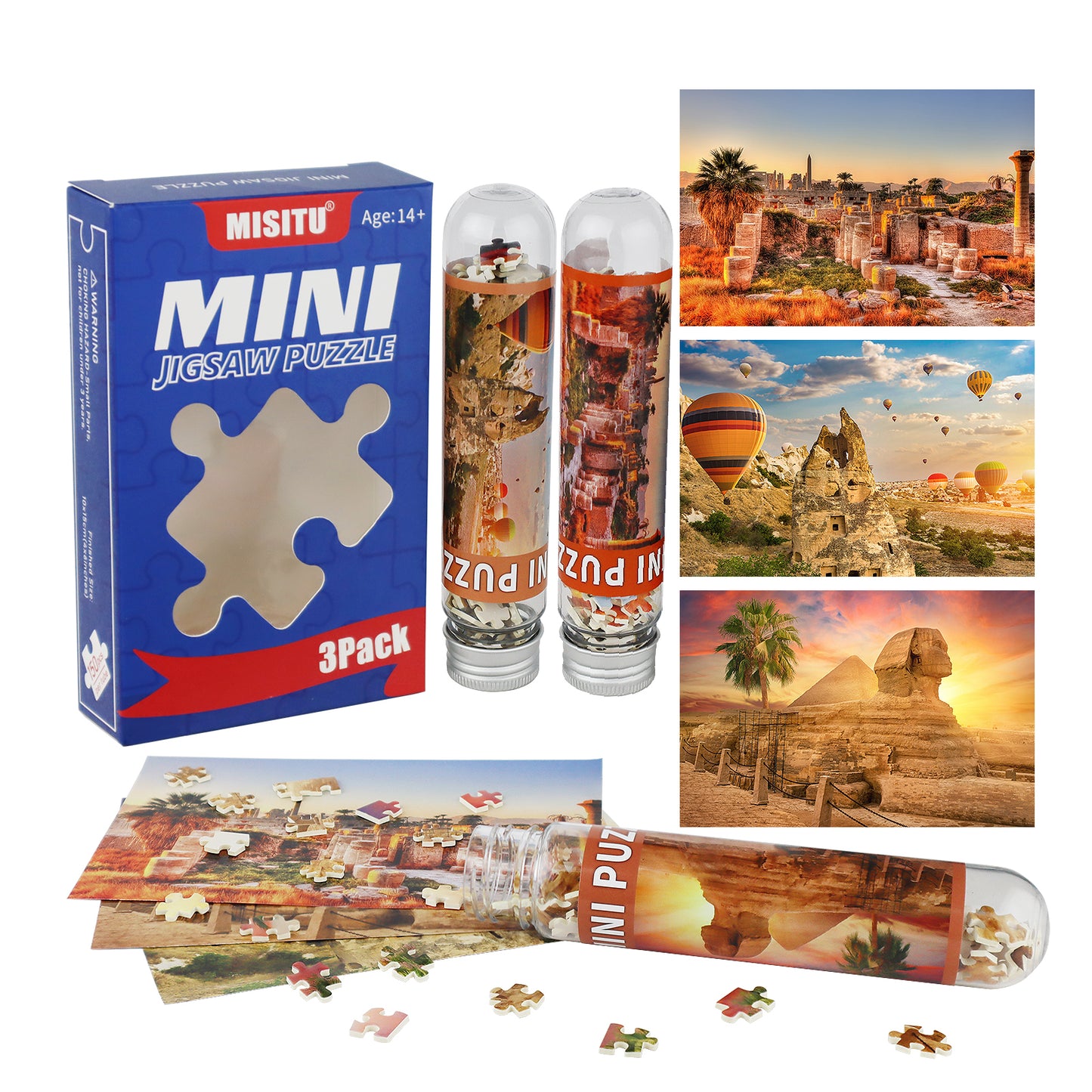 Jigsaw Puzzles Mini Size 3 Pack 150 Pieces Puzzles - Pyramid - for Adult 6 x 4 Inches