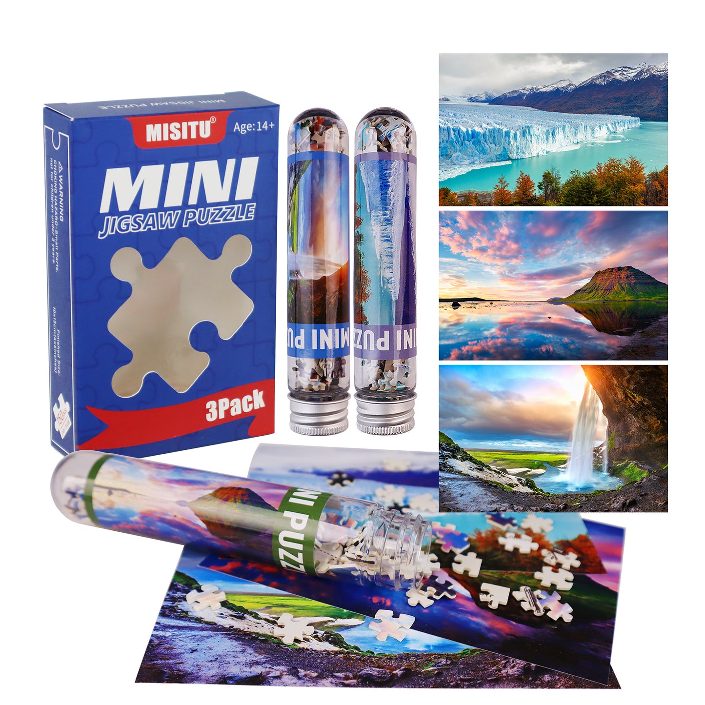 Jigsaw Puzzles Mini Size 3 Pack 150 Pieces Puzzle Glacier Waterfall Puzzles for Adult 6 x 4 Inches