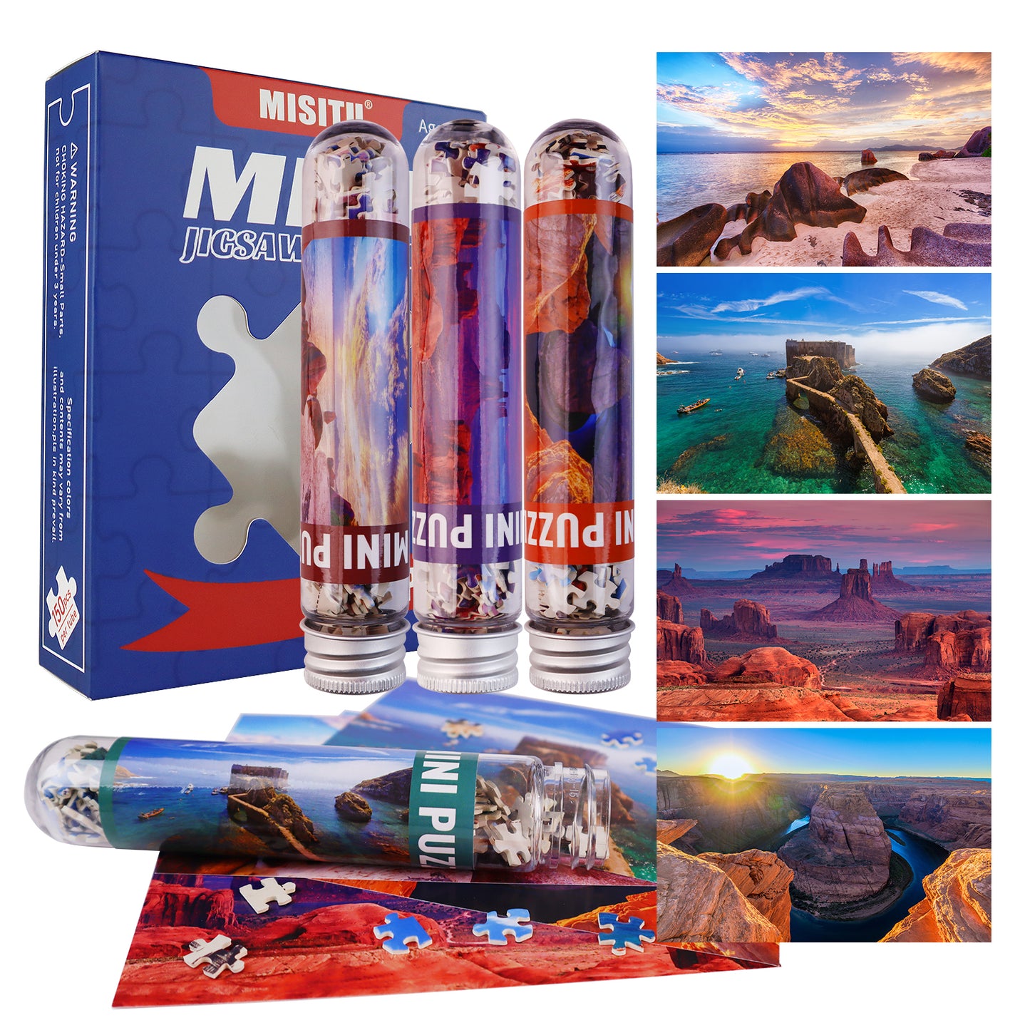 Jigsaw Puzzles Mini Size 4 Pack 150 Pieces Puzzle Mountains Sea Puzzles for Adult 6 x 4 Inches