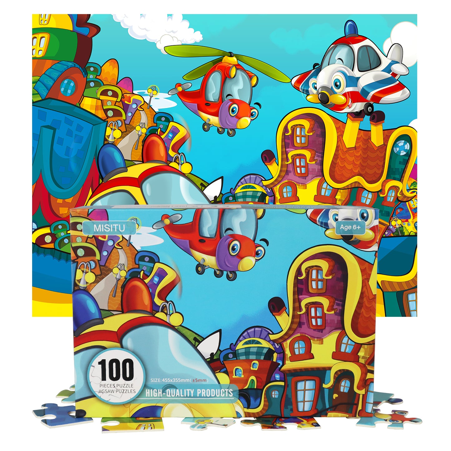 MISITU Jigsaw Puzzles for Children Cartoon Cars Helicopter 100 Pieces Puzzles 18 x 14 Inches