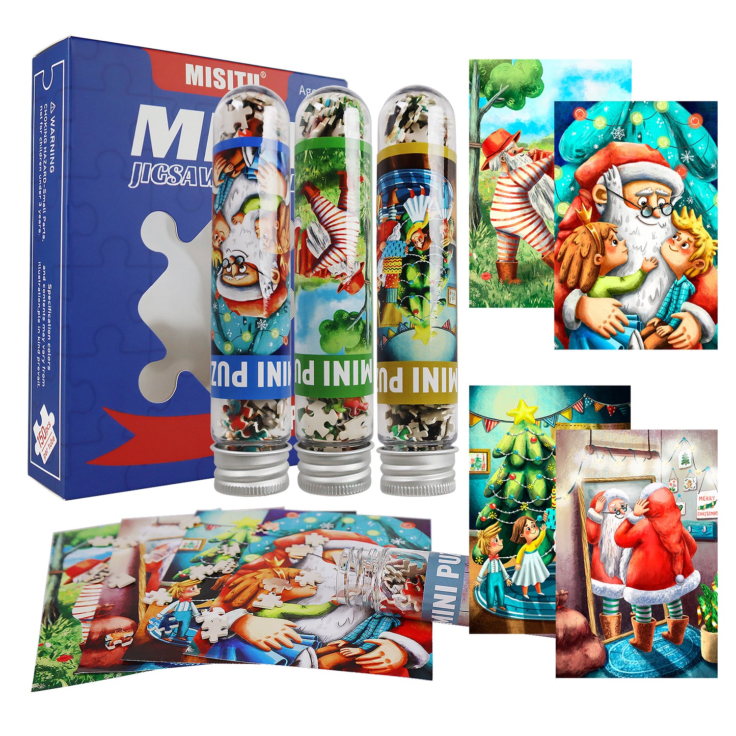 Christmas Theme Jigsaw Puzzles Mini Size 4 Pack 150 Pieces Puzzle Santa Claus Puzzles for Adult 6 x 4 Inches