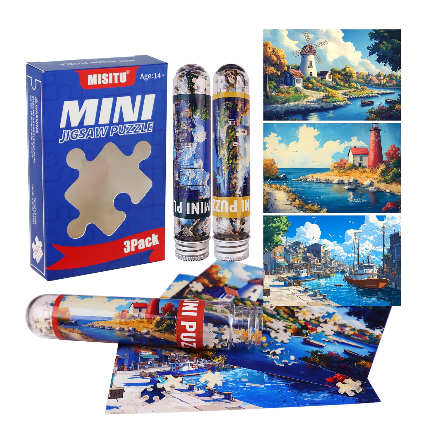 Jigsaw Puzzles Mini Size 3 Pack 150 Pieces Puzzle Port Lighthouse Puzzles for Adult 6 x 4 Inches