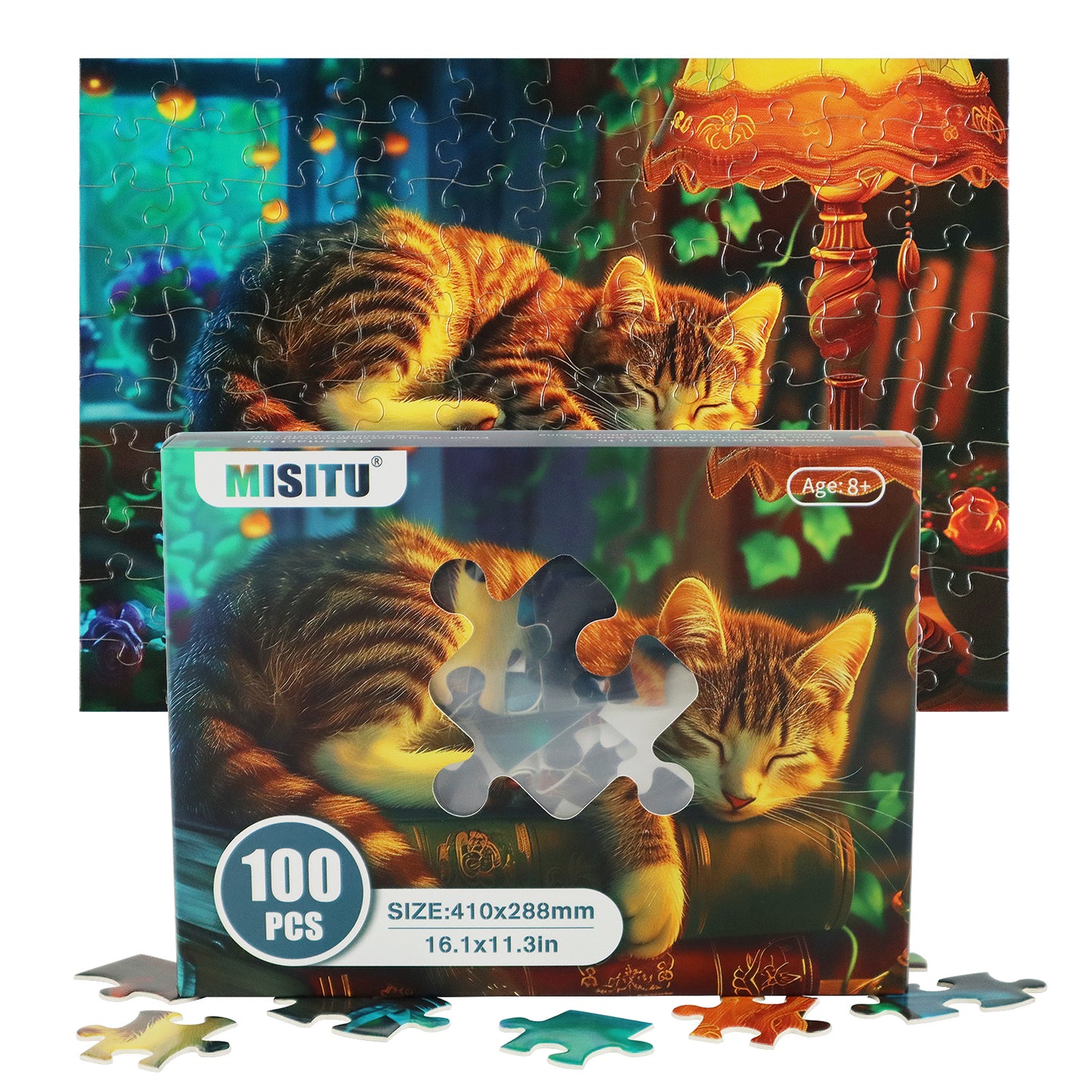 MISITU Jigsaw Puzzles 100 Pieces - Sleepy Kitten - Puzzle for Children and Adults