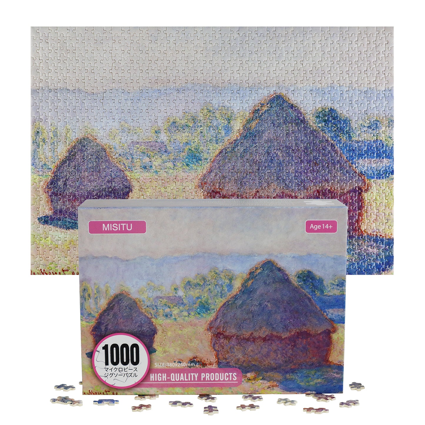 Mini Jigsaw Puzzles 1000 Pieces Monet Oil Painting Puzzle - Grainstacks - Puzzle Decor 38x26cm