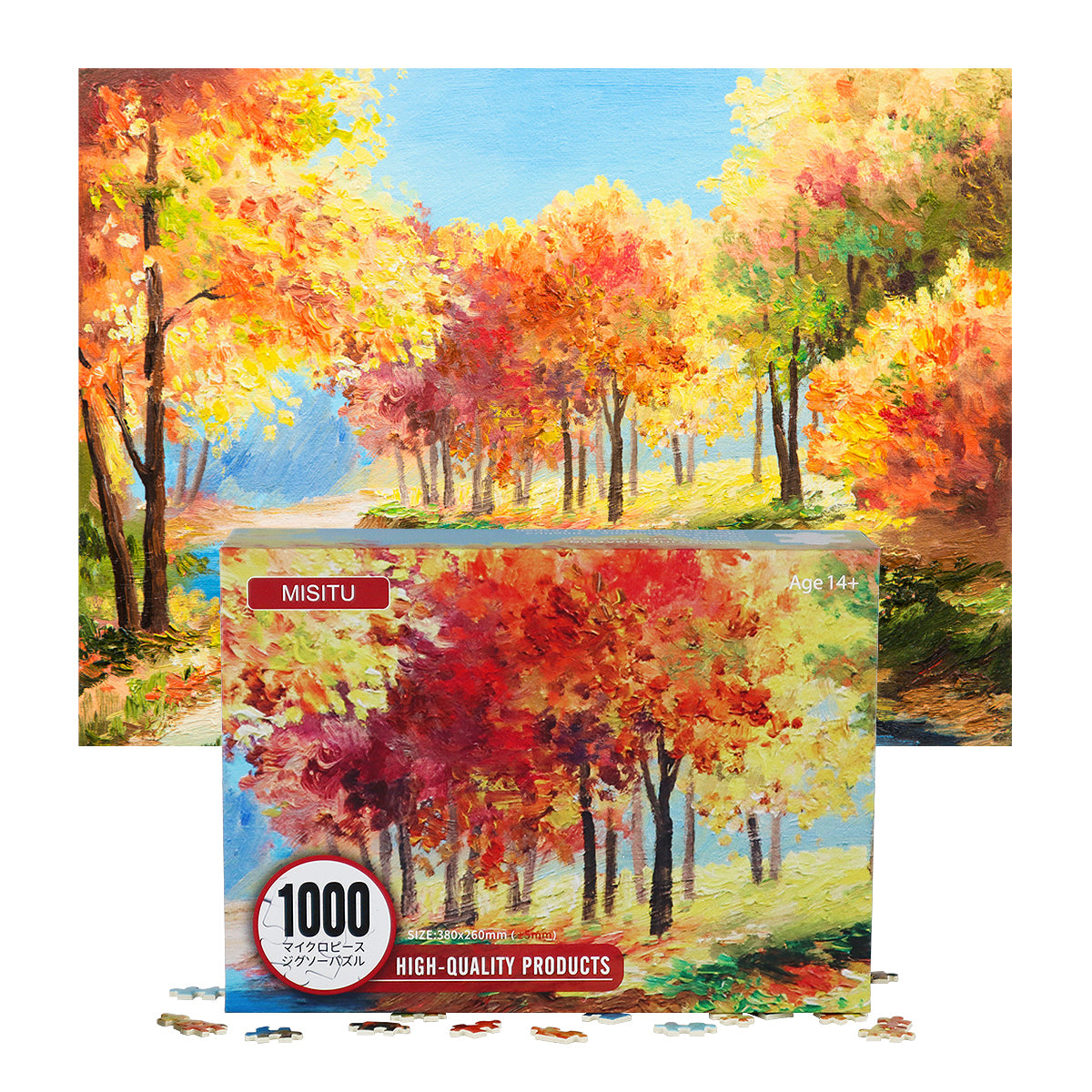 MISITU Mini Jigsaw Puzzles 1000 Pieces - Maple and Stream - Puzzle Decor 38x26cm