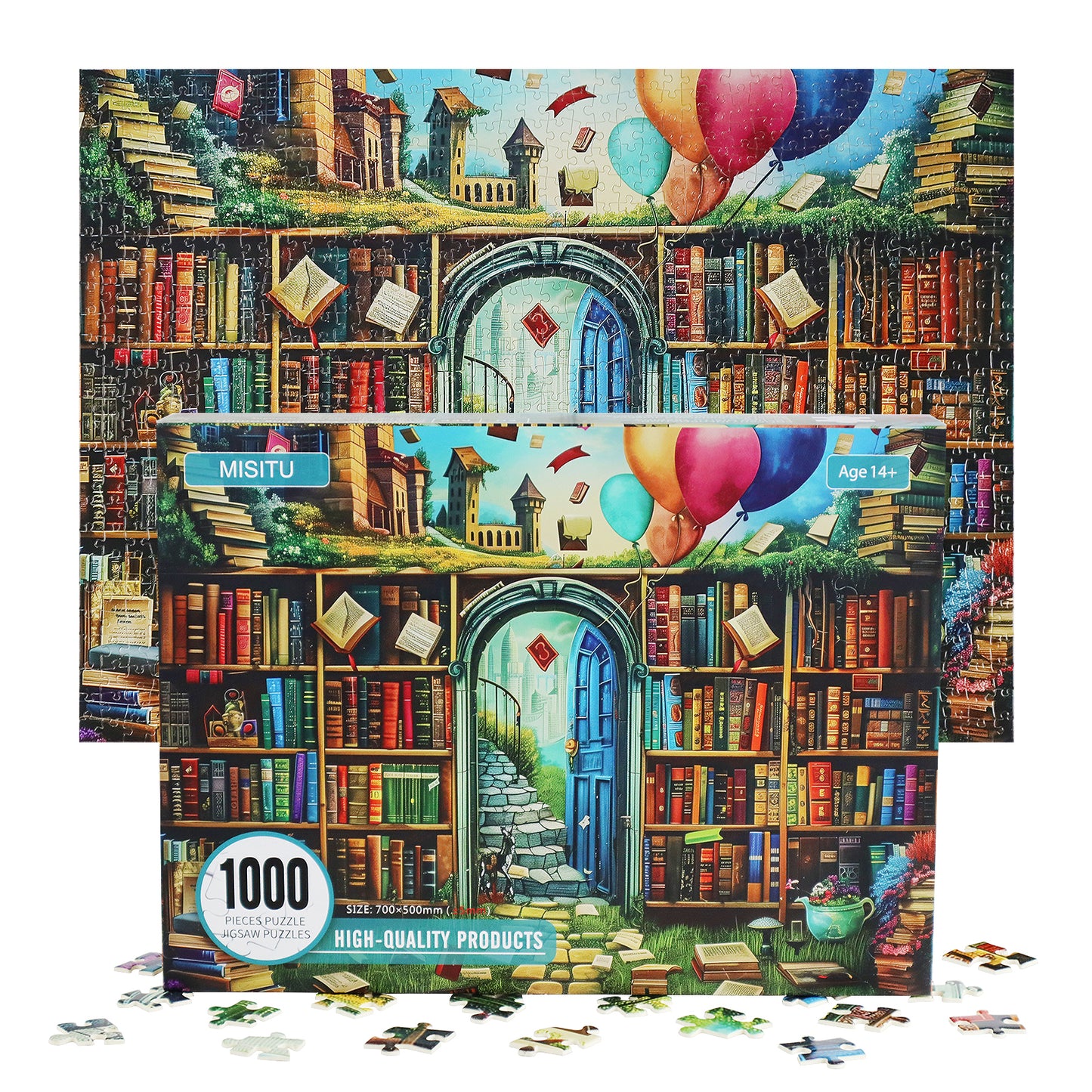 Magic Bookshelf Puzzles 1000 Pieces Jigsaw Puzzles Challenge for Chtistmas Gift Home Decoration