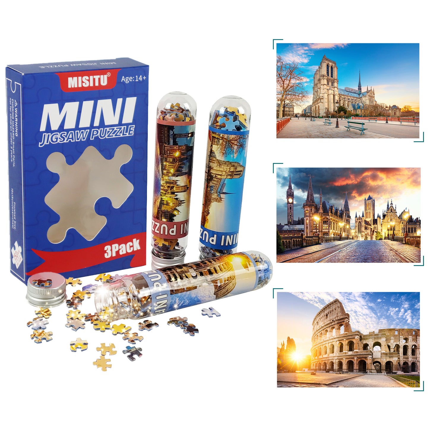 Mini Size European Landmarks 3 Pack 150 Pieces Puzzles for Adult 6 x 4 Inches