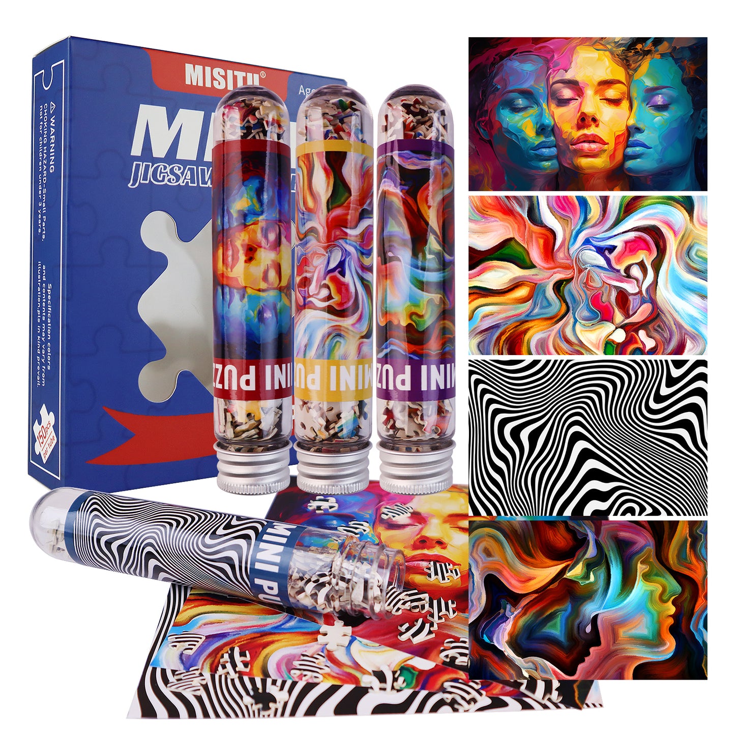 Jigsaw Puzzles Mini Size 4 Pack 150 Pieces Puzzle Abstract Pattern Puzzles for Adult 6 x 4 Inches