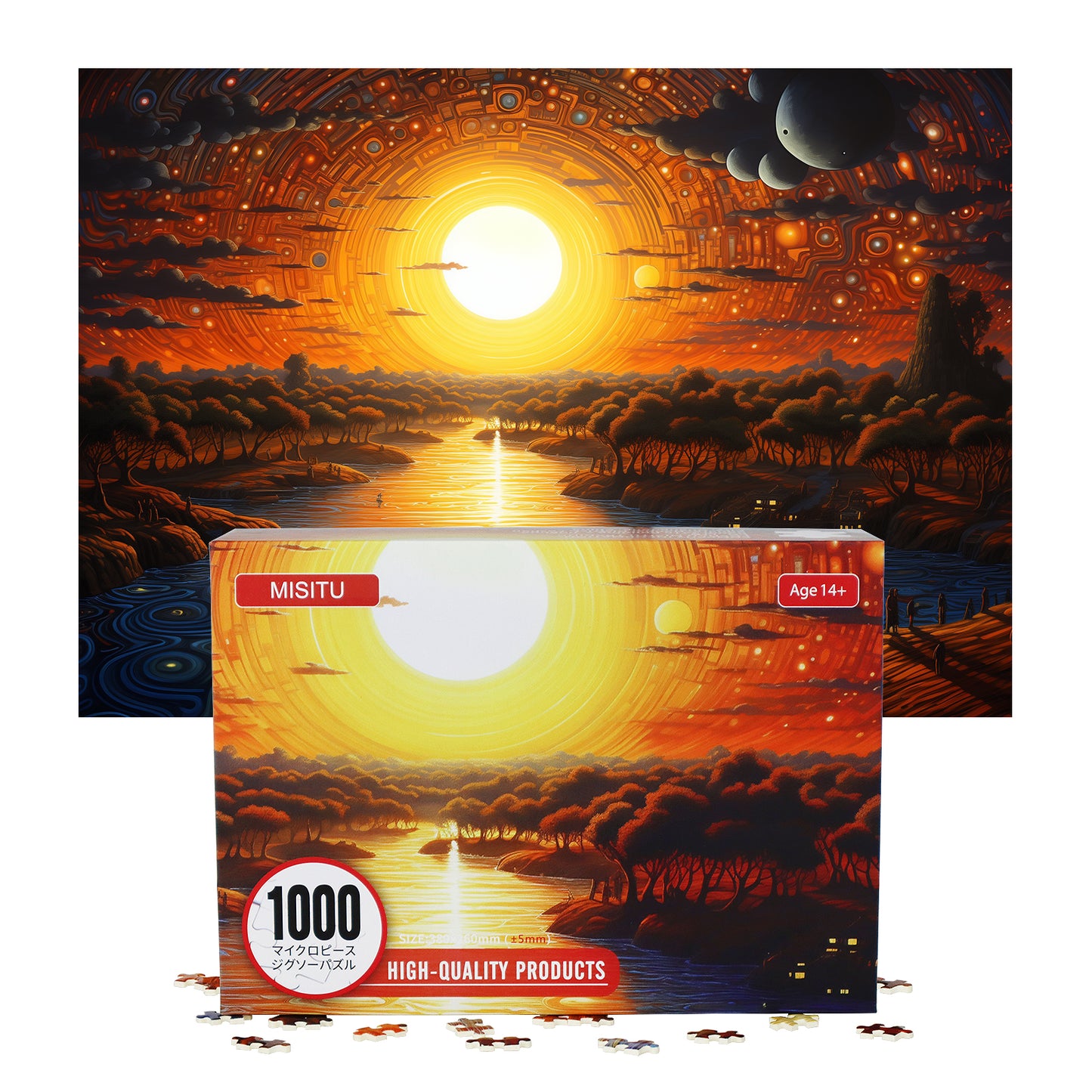 MISITU Mini Jigsaw Puzzles 1000 Pieces - Sunset Totem - Puzzle Decor 38x26cm