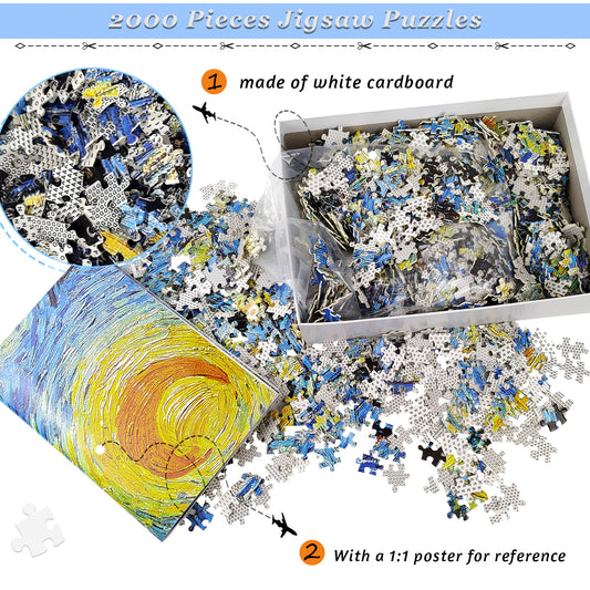 Large Jigsaw Puzzles 2000 Pieces Van Gogh Starry Night Oil Painting Theme Puzzle