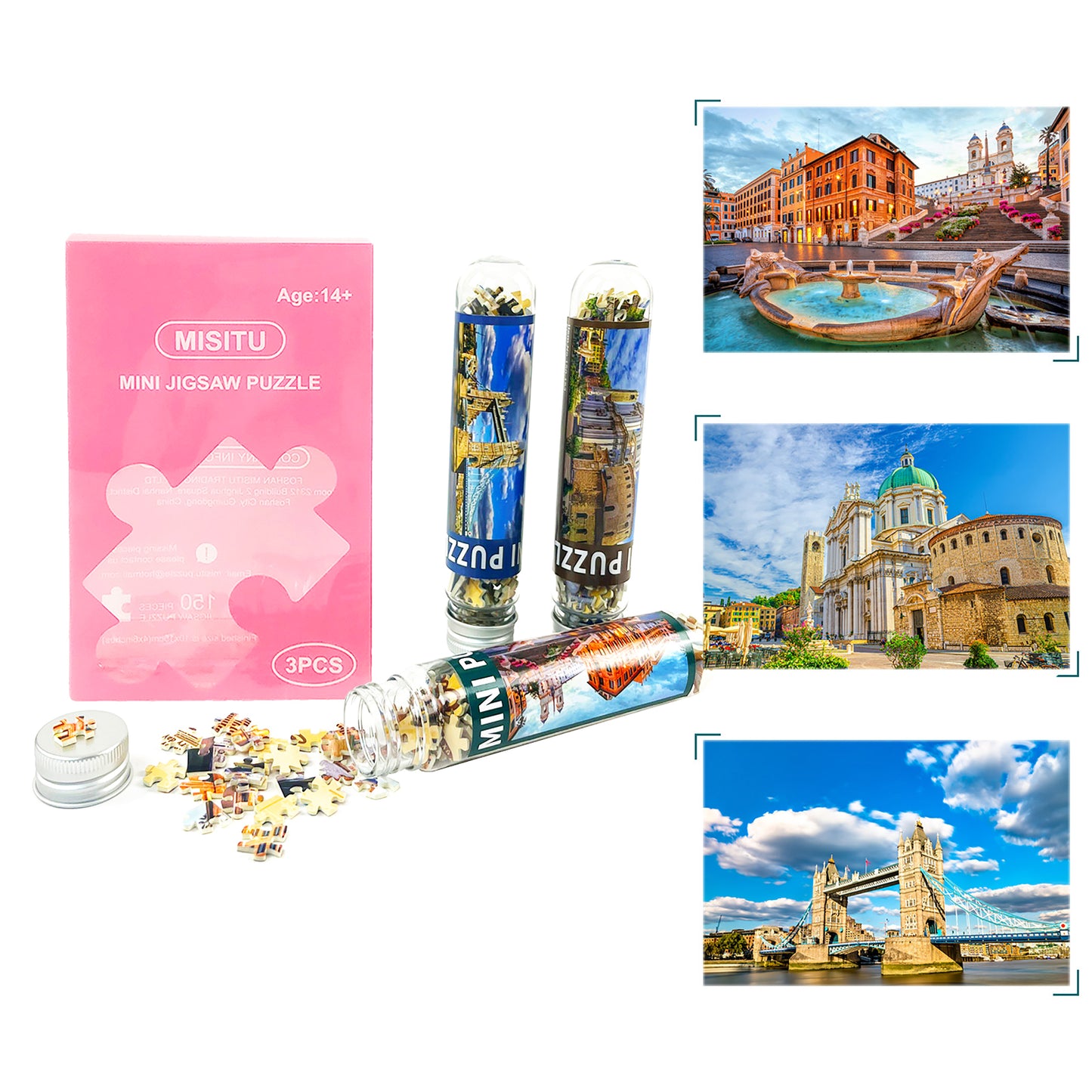Mini Size 3 Pack 150 Pieces Puzzles Italy Landmarks Puzzle for Adult 6 x 4 Inches